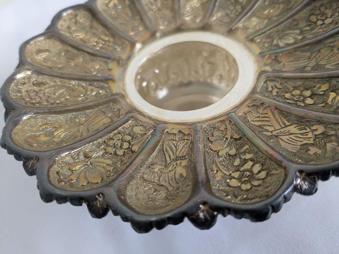 アンティーク ロシア製シルバー コンポート皿 花型 装飾皿 工芸品 小物入れ