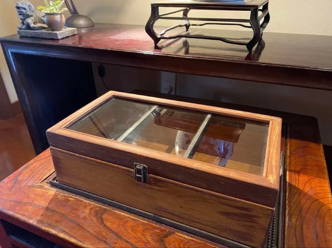 美品　アンティーク　木製ガラスケース　中国・台湾茶器　ヴィンテージ　レア