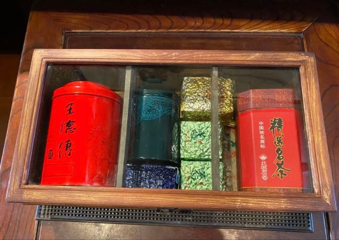 美品　アンティーク　木製ガラスケース　中国・台湾茶器　ヴィンテージ　レア