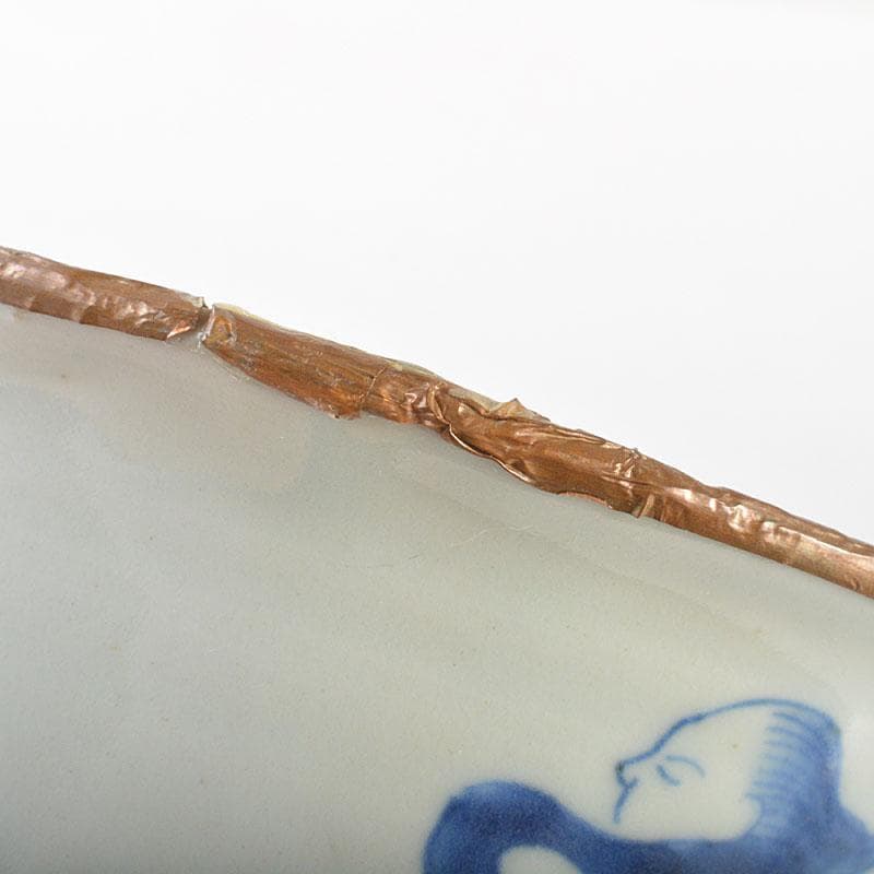 中国　新渡　青花人物文　銅覆輪　鉢　N　6737