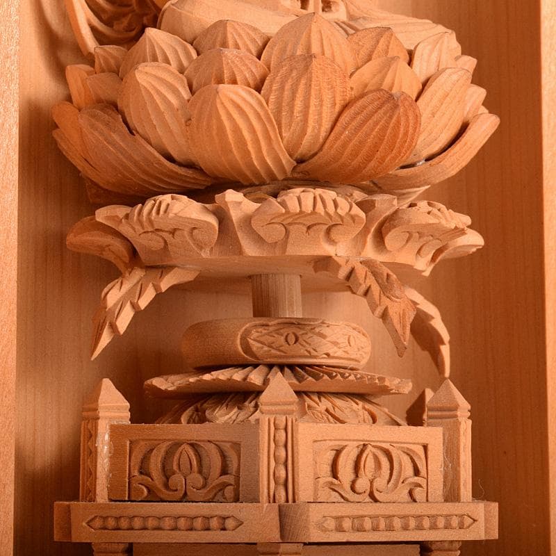 工芸美術大師　虞定良作　木彫　釈迦如来像　仏像　観音開逗子付　D　R5080