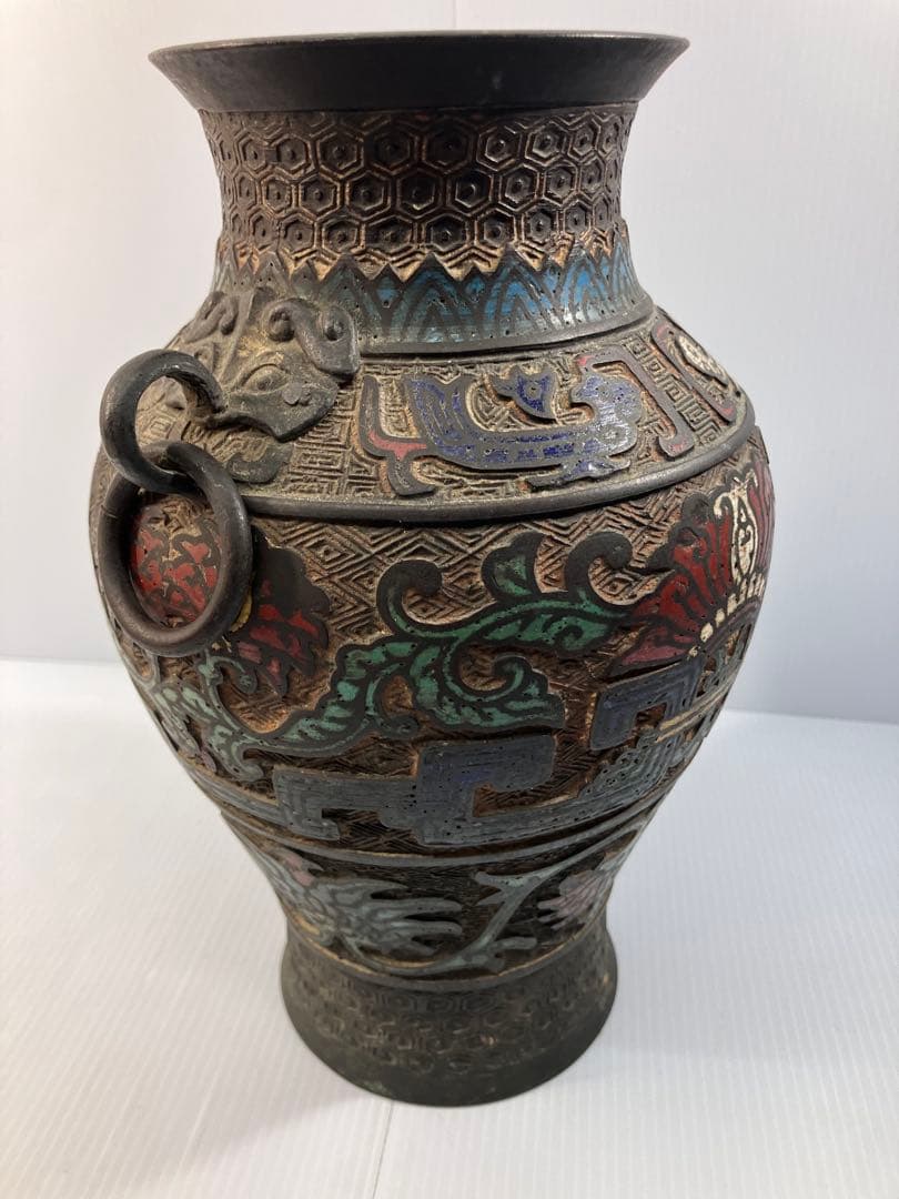 中国古美術　七宝焼壺　花瓶　古銅製　アンティーク　骨董品