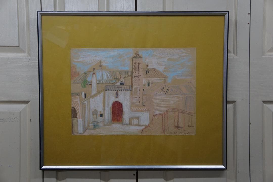 TOLEDOの風景画 Taku 直筆 色鉛筆 デッサン 絵画 鉛筆画 風景画