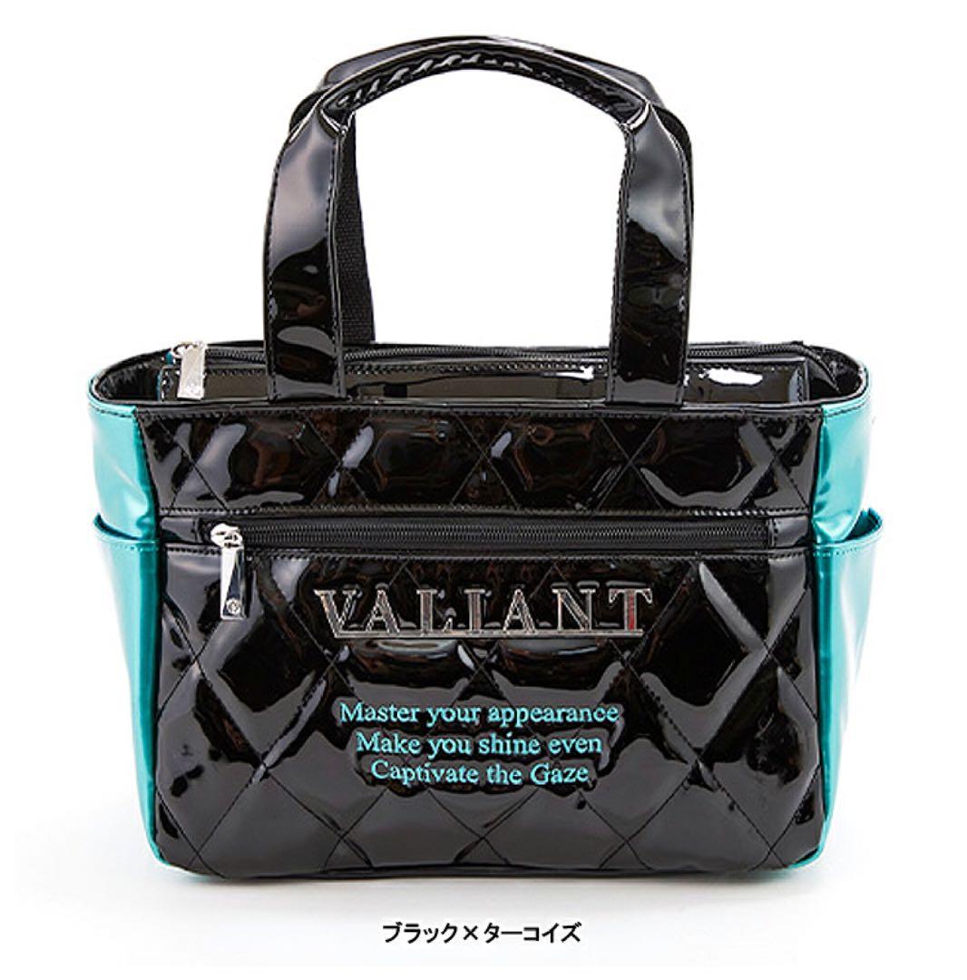 【VALIANT】 ラウンドポーチ　ゴルフバッグ　エナメル　ブラック×ターコイズ