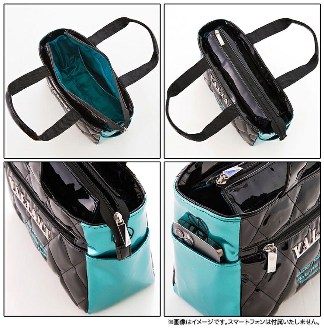 【VALIANT】 ラウンドポーチ　ゴルフバッグ　エナメル　ブラック×ターコイズ