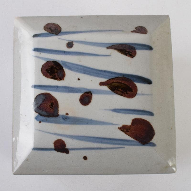 和食器　袖師焼　四代　尾野晋也作　呉須文　重箱　共布共箱　V　8774