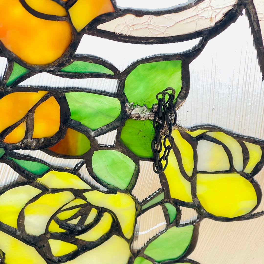 ✮大きめ✮ ステンドグラス　壁掛け　吊り下げ金具付き　バラ　ハンドメイド