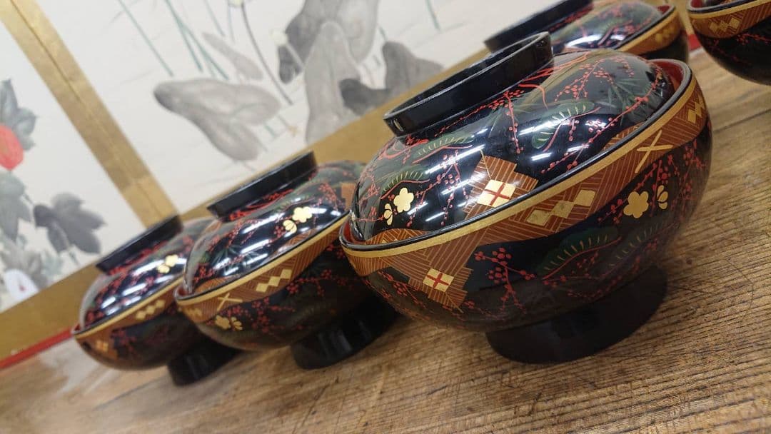 ☆松竹梅 蒔絵 煮物湾 10客セット☆ 漆器 浄法寺 秀衡椀 南部 懐石料理