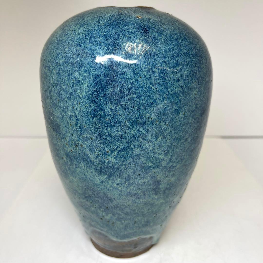 中国明末清朝期　なまこ釉花瓶　木箱付　高約24㎝　東Y8-0203☆2Fトヒルウ