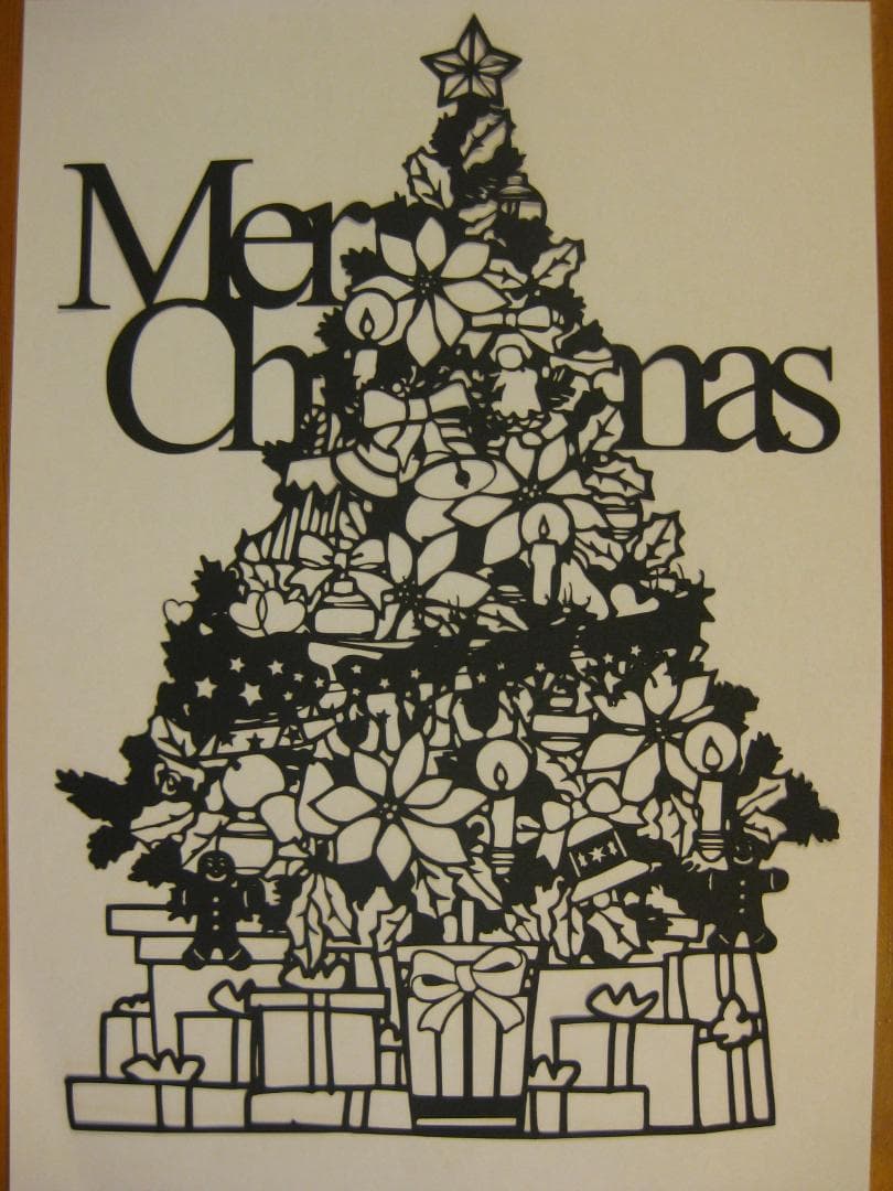 切り絵　「クリスマスツリー」＆プレゼント箱