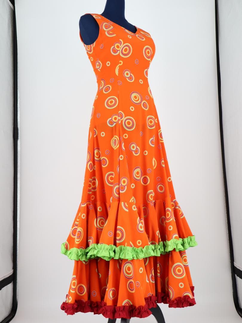 【美品 フラメンコ衣装】濃オレンジHERMOSA IBERIA イベリア ドレス