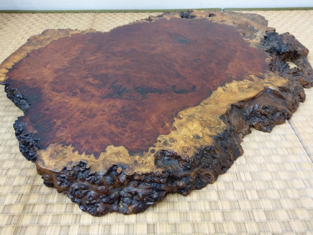 厚さ4.5cm 唐木 花梨 瘤木 輪切り 無垢 一枚板 玉杢 葡萄杢 花台