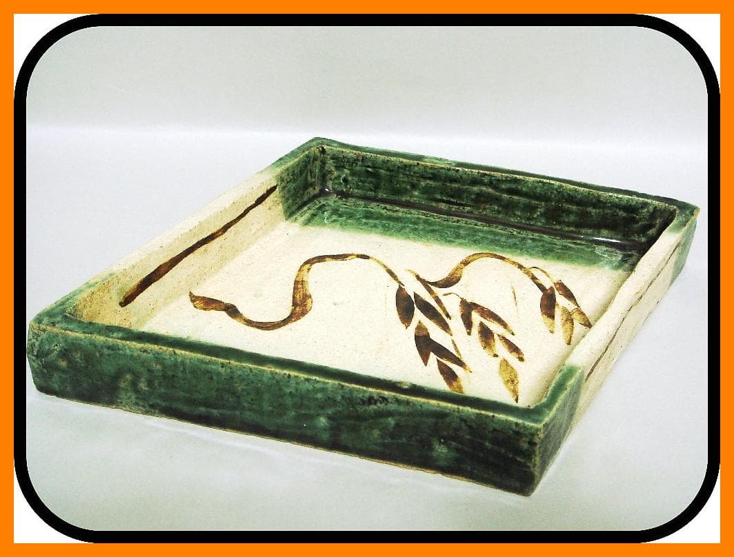 mf50623『織部 柳 菱形鉢』М　/骨董品 古美術 アンティーク 古玩