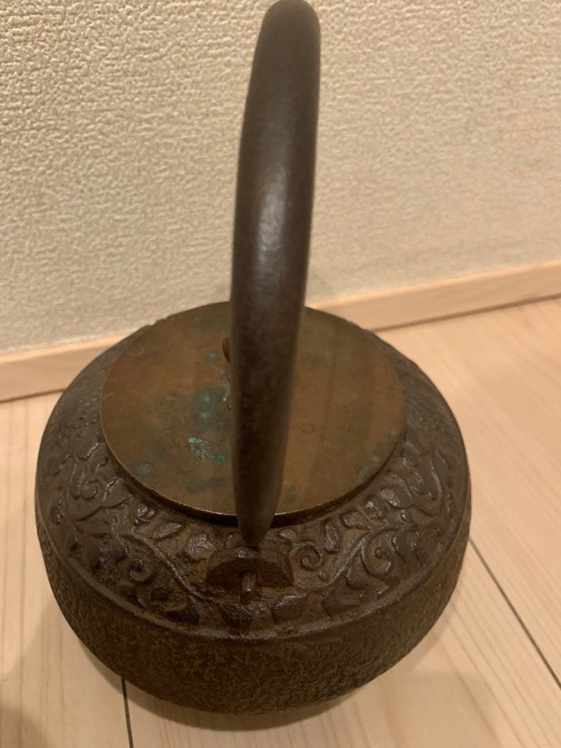 古い鉄瓶　龍文堂造　水漏れ無し　蔵出し　銅蓋