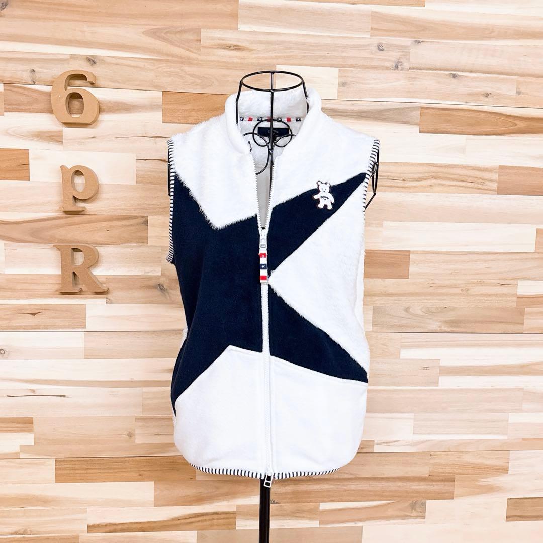 【キャロウェイ】ゴルフ ファー フリース 切り替えベスト ベア ワッペン L 白