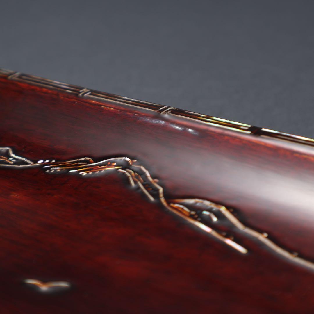 【茶道具】煎茶盆　螺鈿　山水文　桐箱　一文字盆　6R1521ダN2