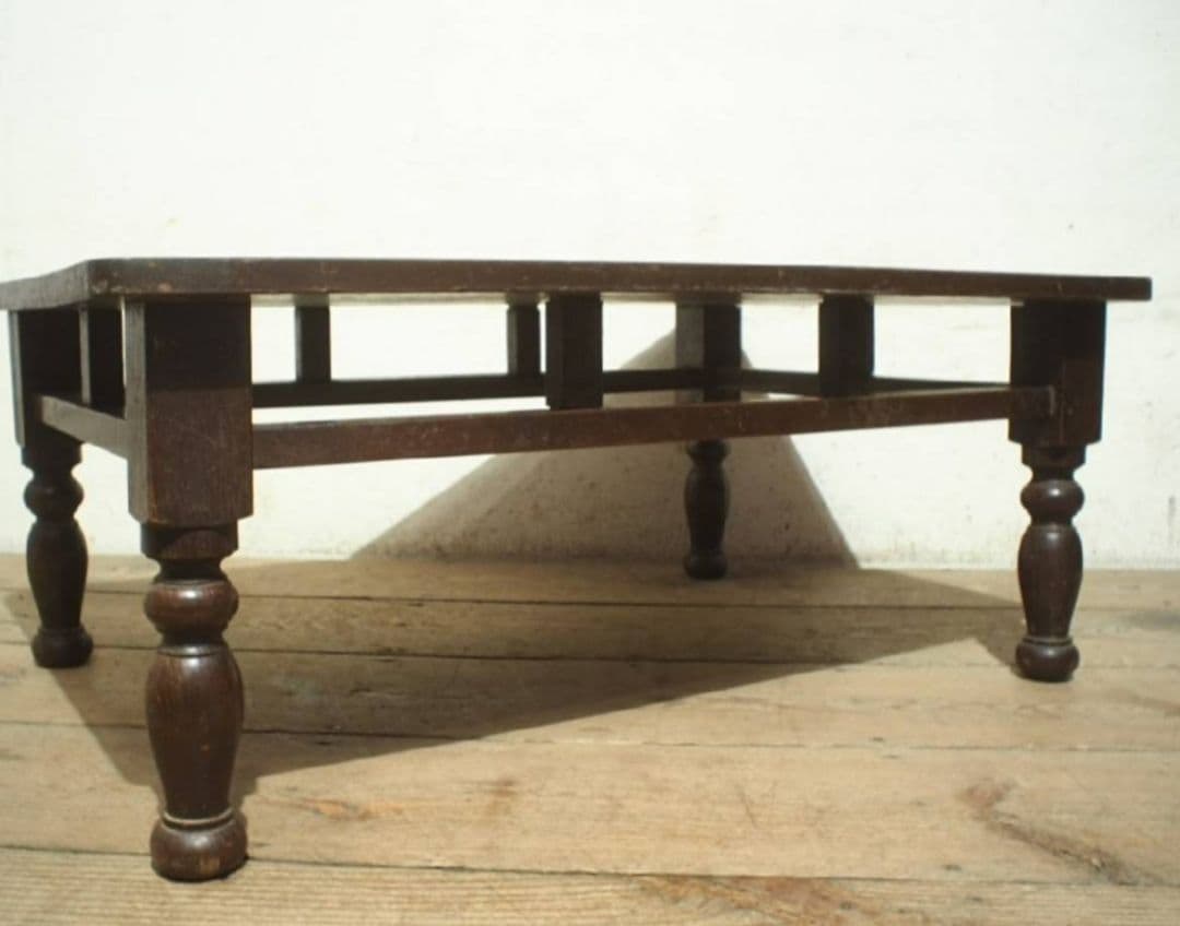 1018 アンティーク　ろくろ脚　文机　ローテーブル　座卓 轆轤　レトロ　古家具