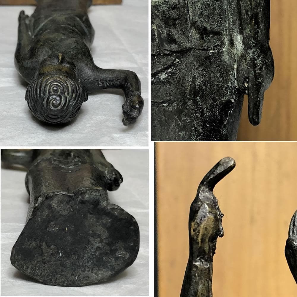 kF2866 銅製 誕生仏 高さ14cm 木箱入り 古銅 仏像