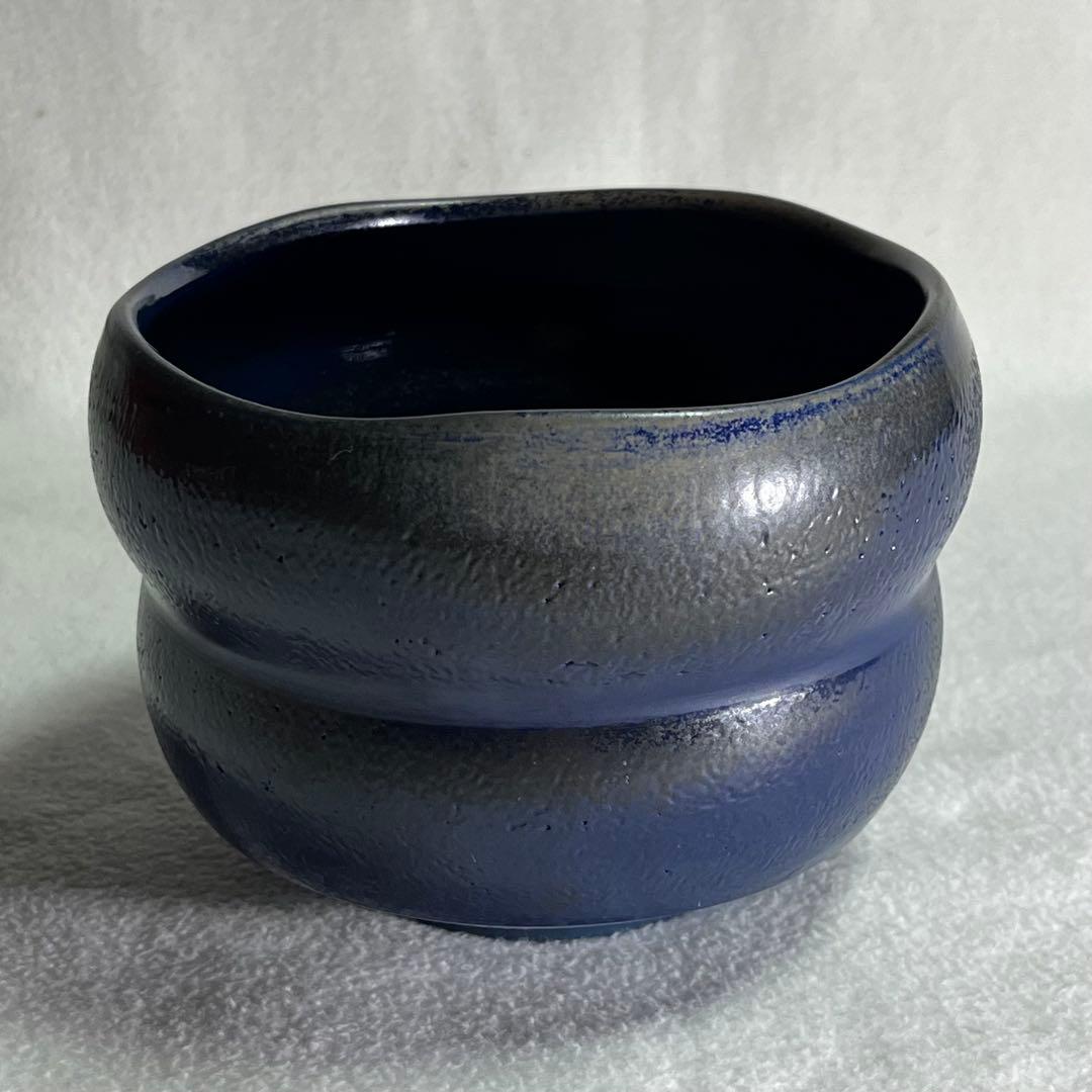 【希少】藍彩/備前焼/松井與之作/陶器/抹茶茶碗
