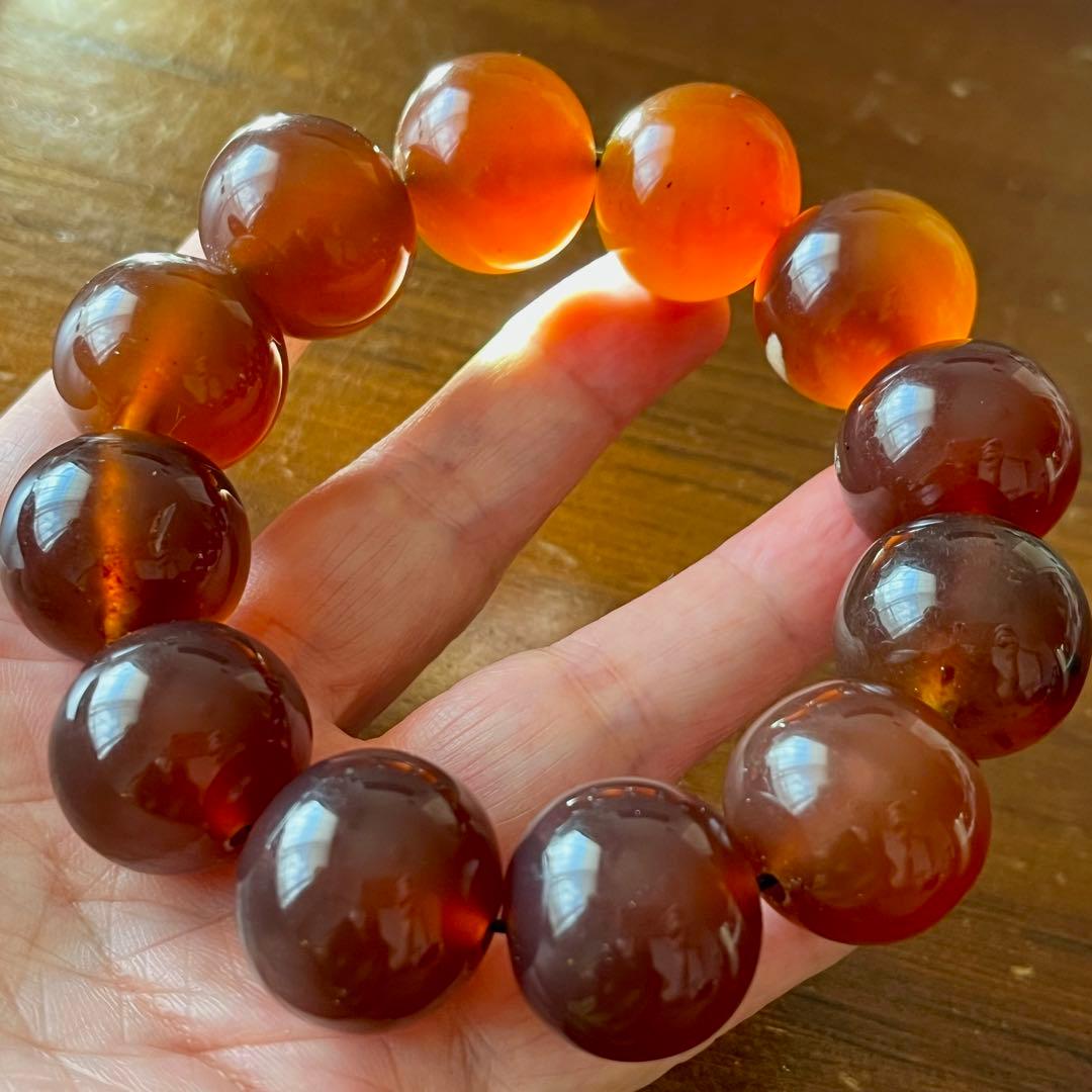 琥珀 20mm レッド ブルーアンバー ミルキー花琥珀 希少 巨大 ブレスレット