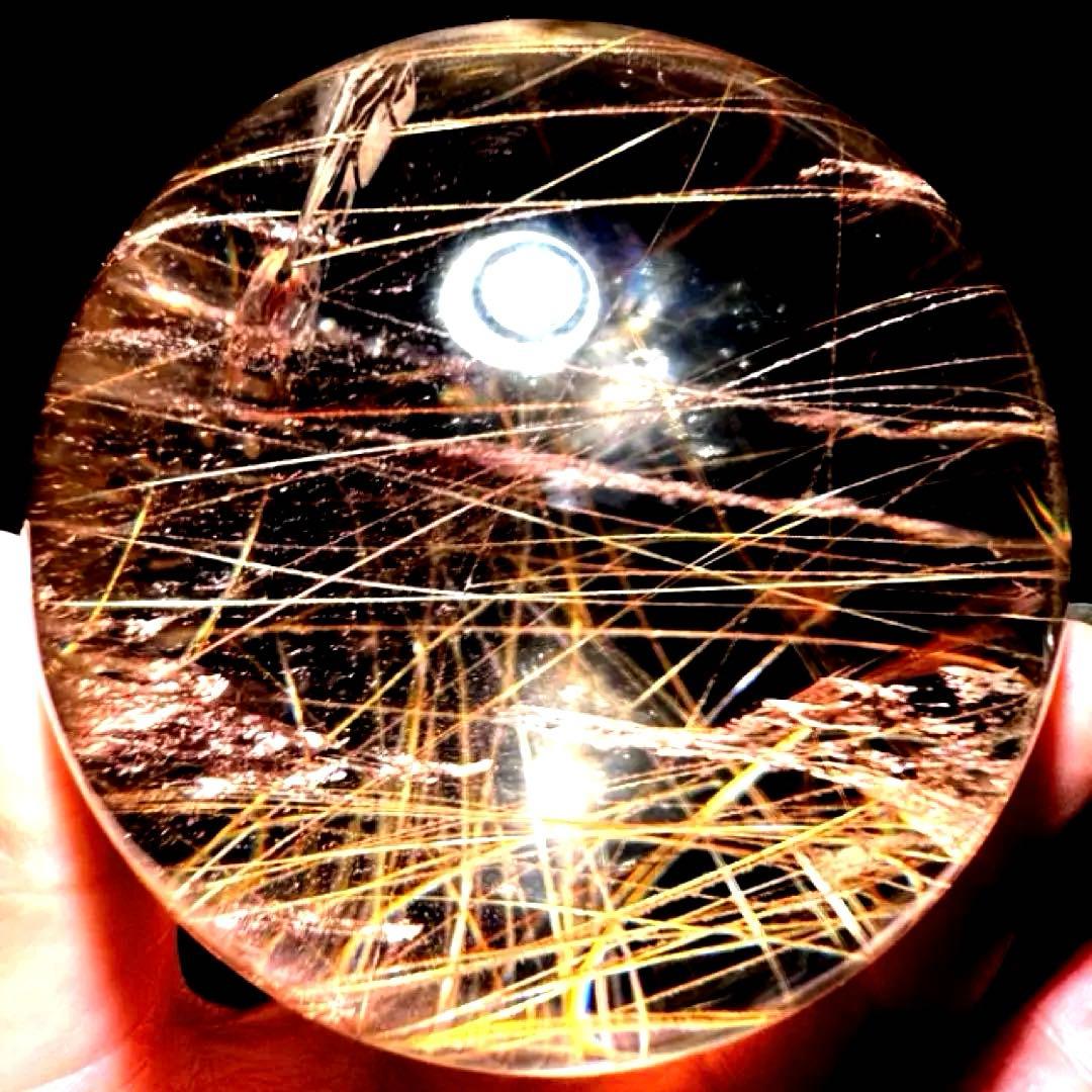 超特大‼️81mm ゴールドルチルクォーツ　丸玉スフィア　金針水晶　パワーストーン