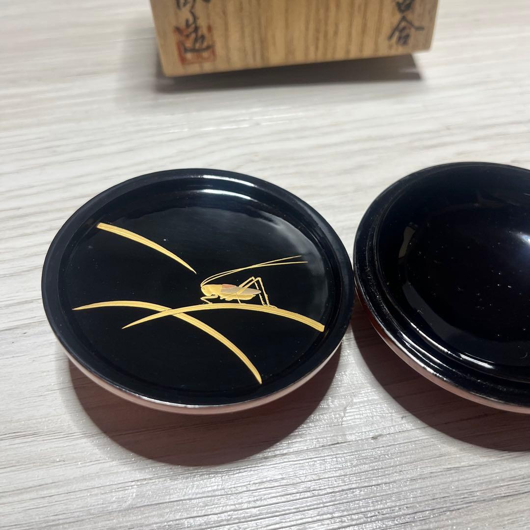 根来蒔絵 香合 キリギリス 共箱つき
