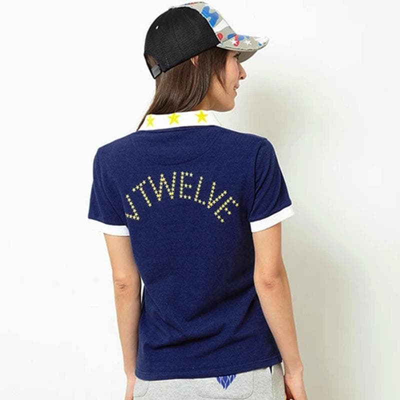 新品 V12 GOLF スマイルワッペン 半袖ポロシャツ ブルー M レディース