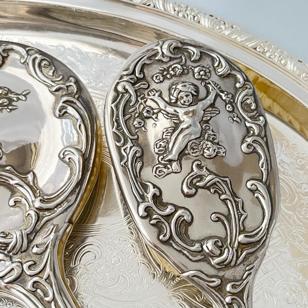 【天使と薔薇】 ロココのミラー/ブラシ/コーム【シルバープレート】 手鏡