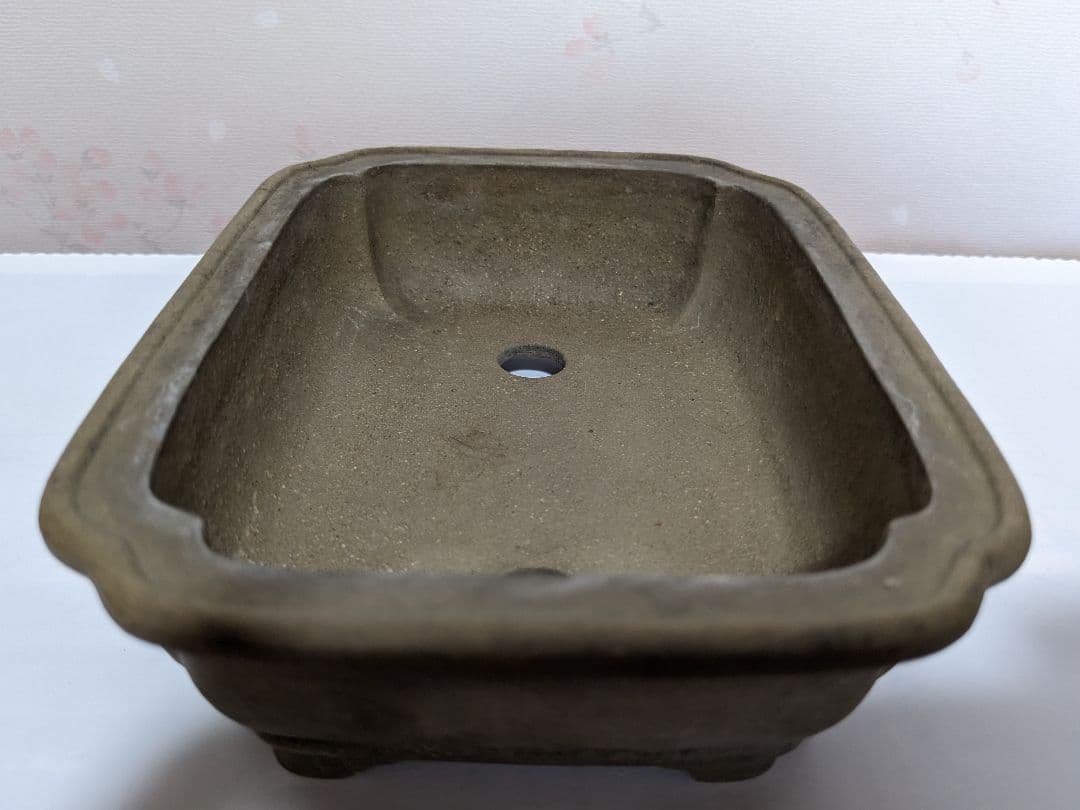 ♦中国？宜興窯 梨地 隅切り長方形ミニ盆栽鉢 小品盆栽鉢 古美術品 骨董品