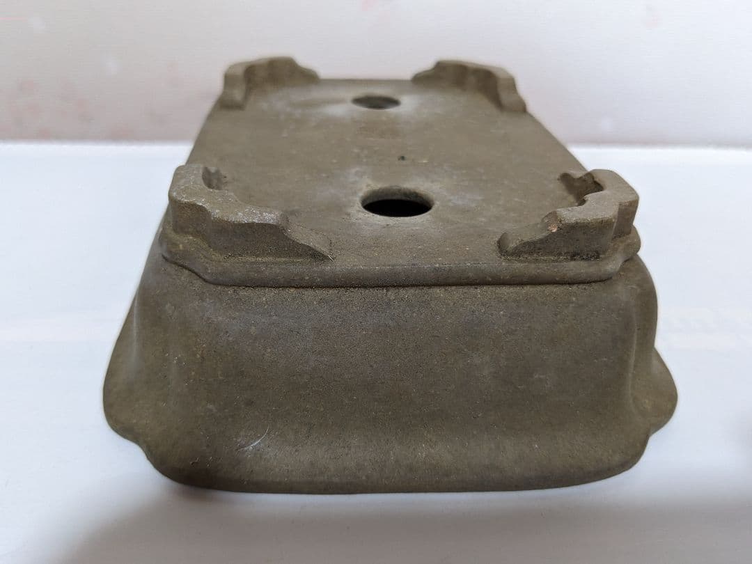 ♦中国？宜興窯 梨地 隅切り長方形ミニ盆栽鉢 小品盆栽鉢 古美術品 骨董品