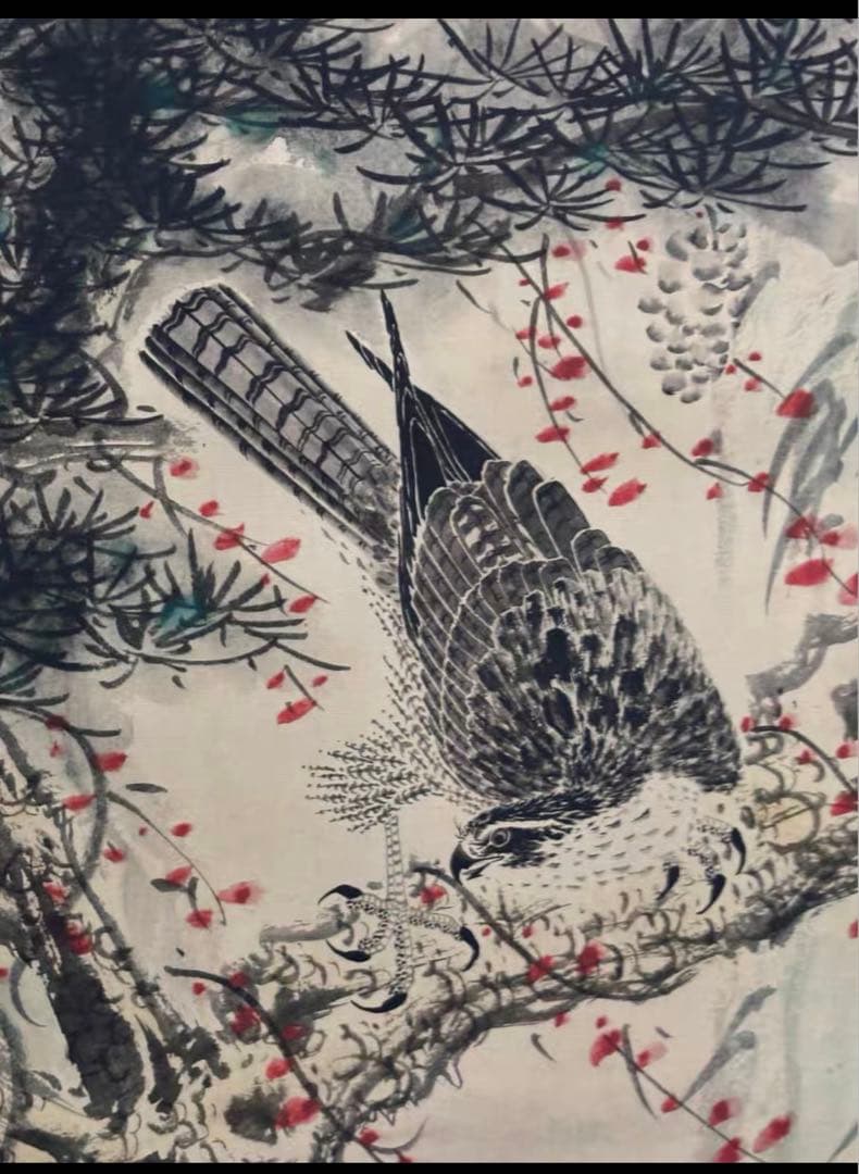 掛け軸 齊白石《鷹》四条屏｜水墨画・実物撮影