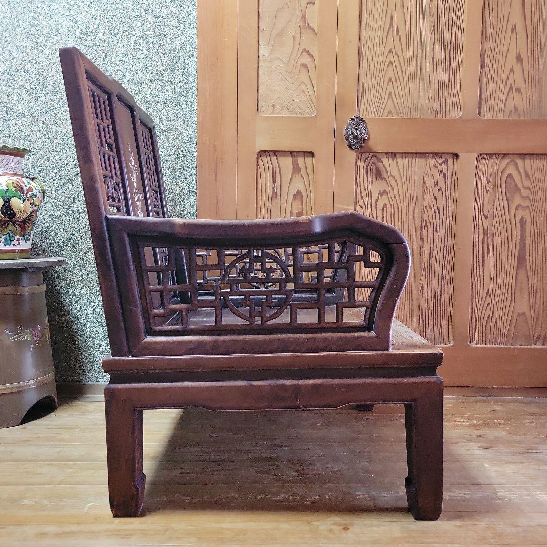 【貴重】アンティークチェア 唐木 中国 花梨 螺鈿 花鳥図 レトロ