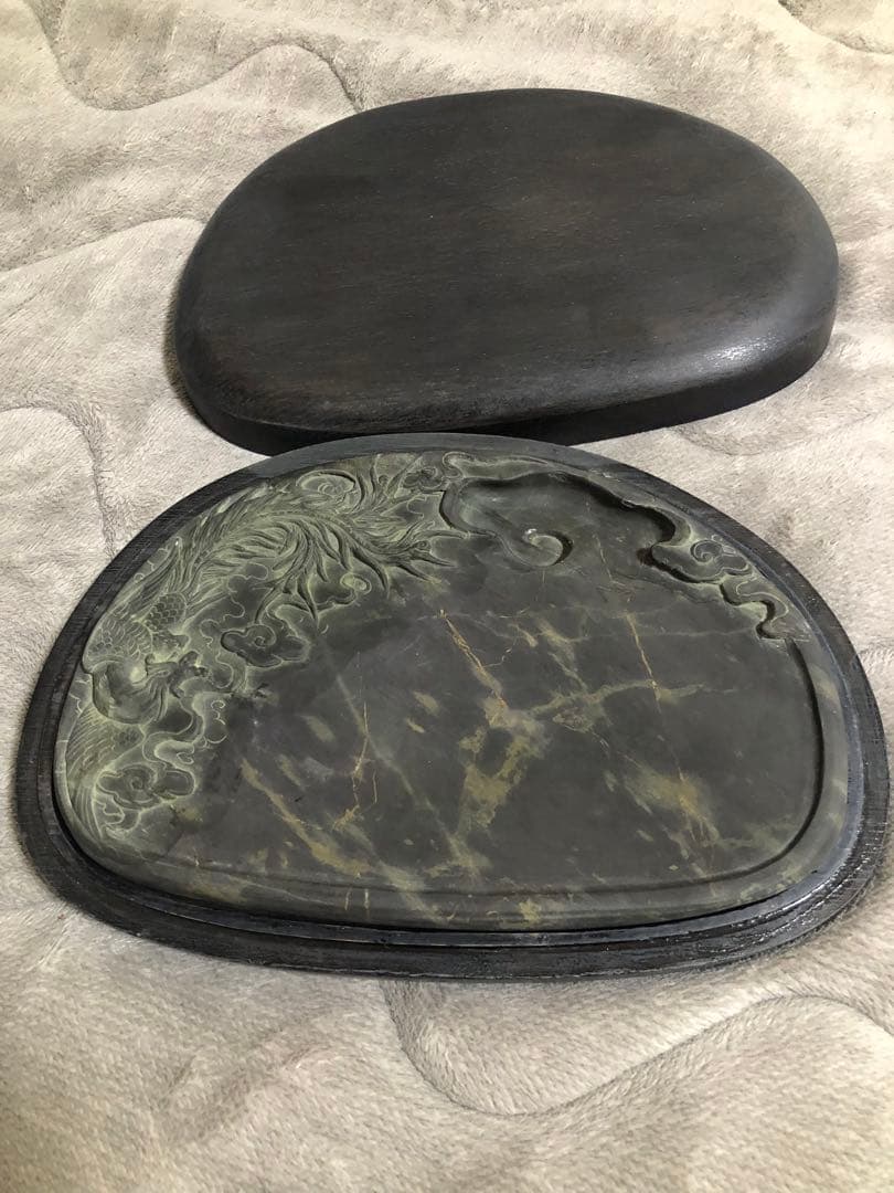 硯 旧老坑 雲鳳文 金綫 書道具硯　すずり 端溪硯 水岩 文房四寶 端渓硯 骨董