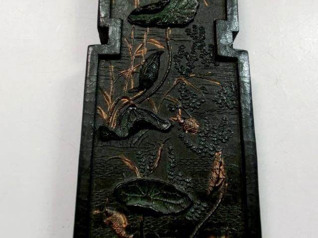 墨■魚戯蓮葉西林光漾遠堤 採蓮發清謳争出越来溪 古墨 老墨 唐墨 古玩 骨董品■