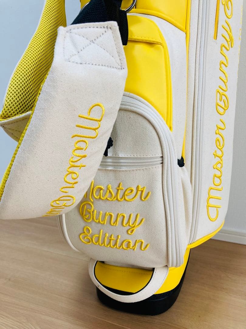 新品 パーリーゲイツ マスターバニー 帆布×合皮 スタンド式キャディバッグ 黄