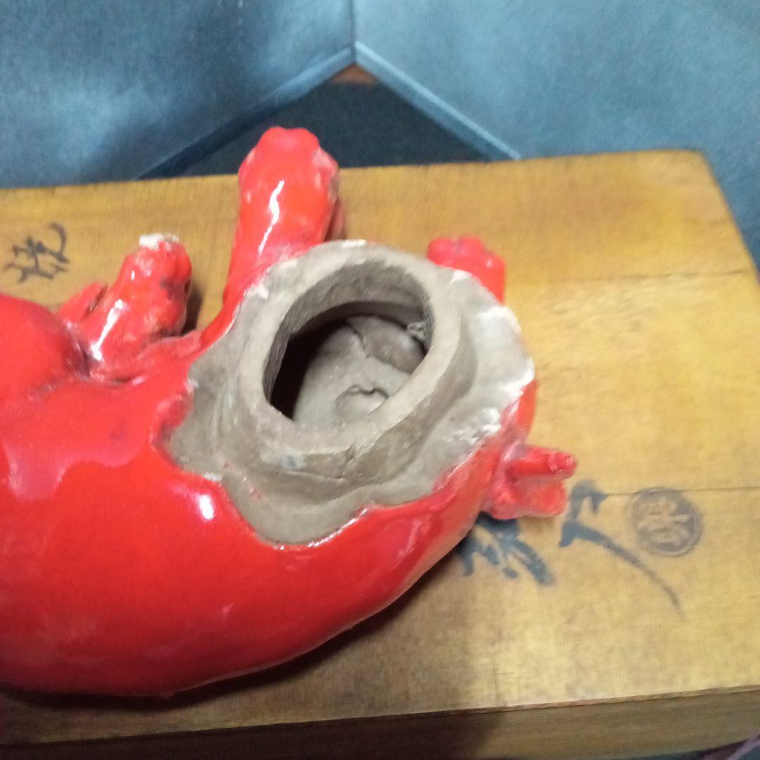 獅子赤香炉、楽家十二代弘入造、サイズ、約、高10センチ.横１９センチ、