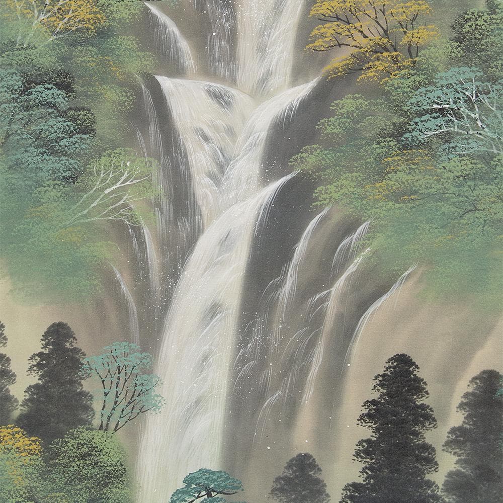 掛軸 日本画 三浦成珠「称名滝」共箱 紫雲会所属 北海道出身