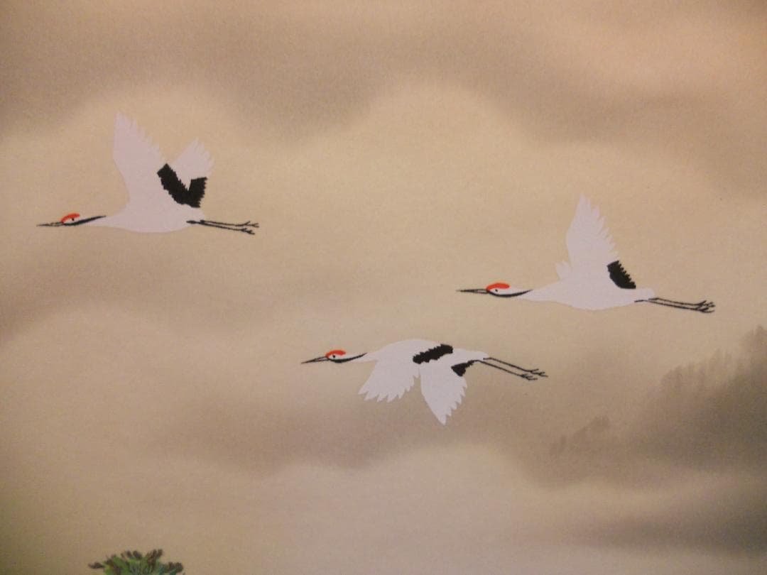 掛け軸 石田雪外 赤富士飛鶴 絹本 希少 軸装 茶道具 掛軸 美品 です。