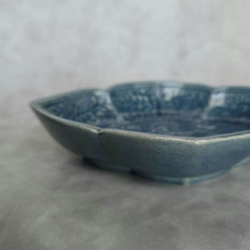 淡路　珉平焼 　変形皿　ドラゴン　龍　江戸　明治　アンティーク　骨董　金継ぎ