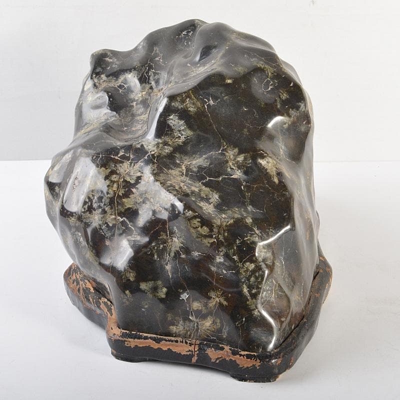 天然石　鑑賞石　梅花石　置物　重さ約24.8kg　唐木台付　M　R6821B