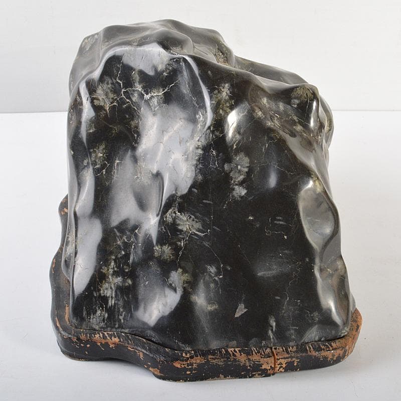 天然石　鑑賞石　梅花石　置物　重さ約24.8kg　唐木台付　M　R6821B