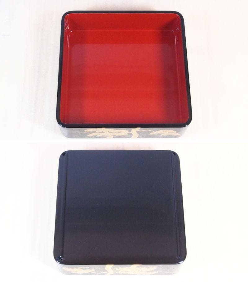 【未使用】輪島塗 松島蒔絵 三段重箱 重台付き 老松/山水 お重/弁当箱 漆器