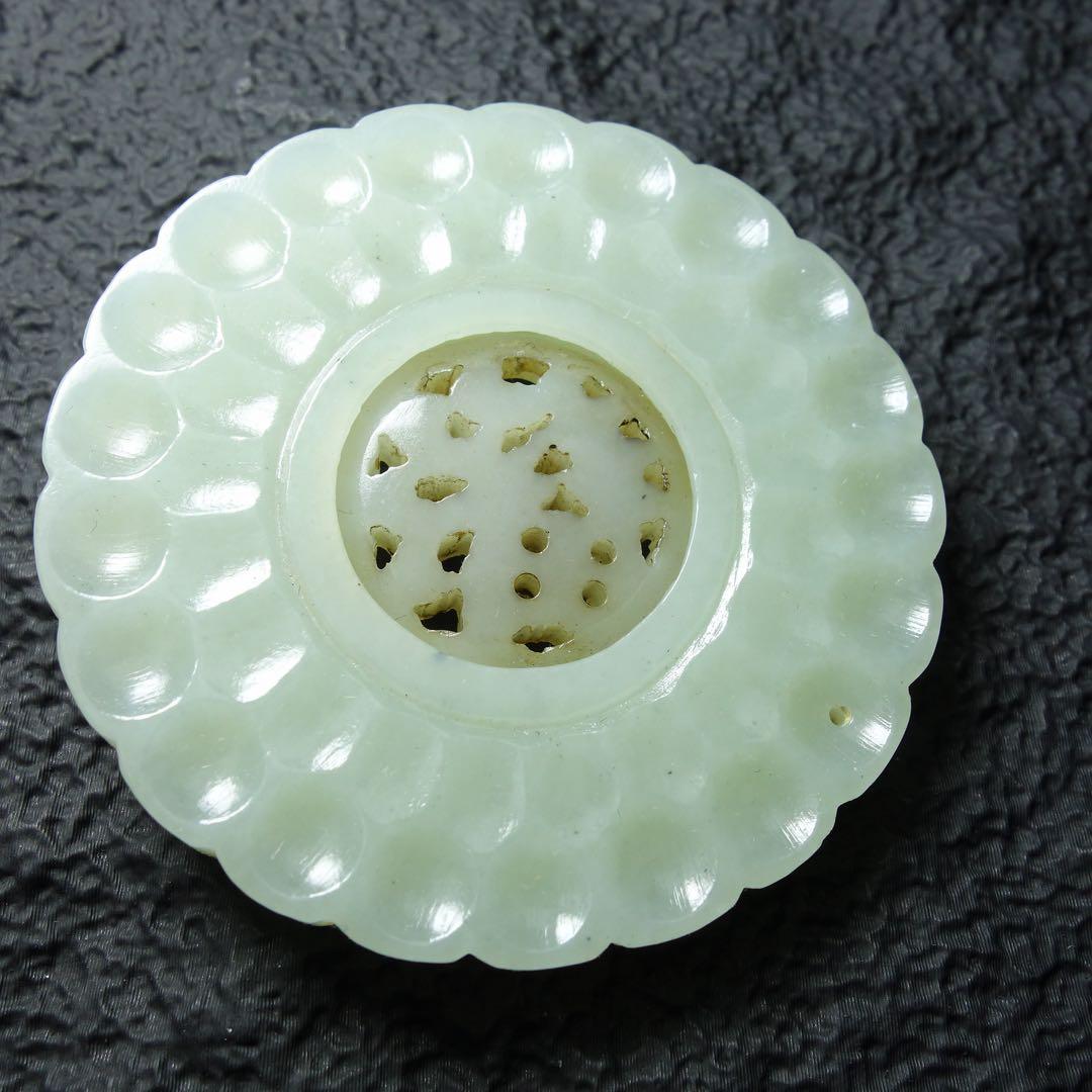 清時代 和田玉 玉牌 可動式 中央可動 中国玉器 天然石 古美術 C1A203