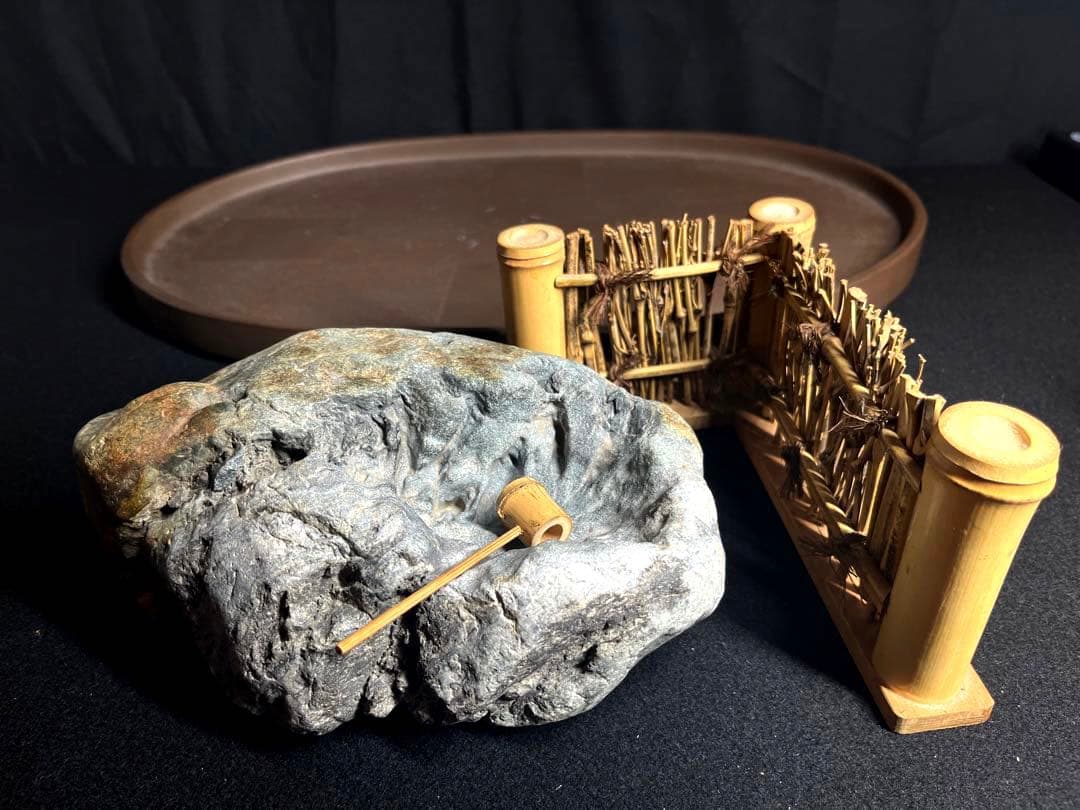 自然石 水石 アートピース 盆栽 朱泥 盆栽 水盤　花道　ミニチュア　4点まとめ