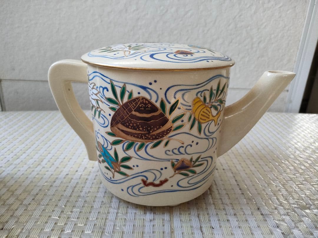 ●茶道具 宝泉作 水次 色絵海老文刻印あり 共箱付 京焼 水注 水次 茶会茶道具