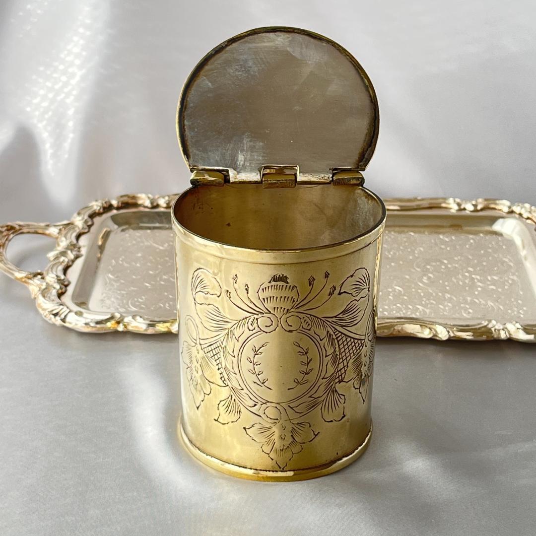 【英国】騎士のティーキャディー【シルバープレート】ゴールド