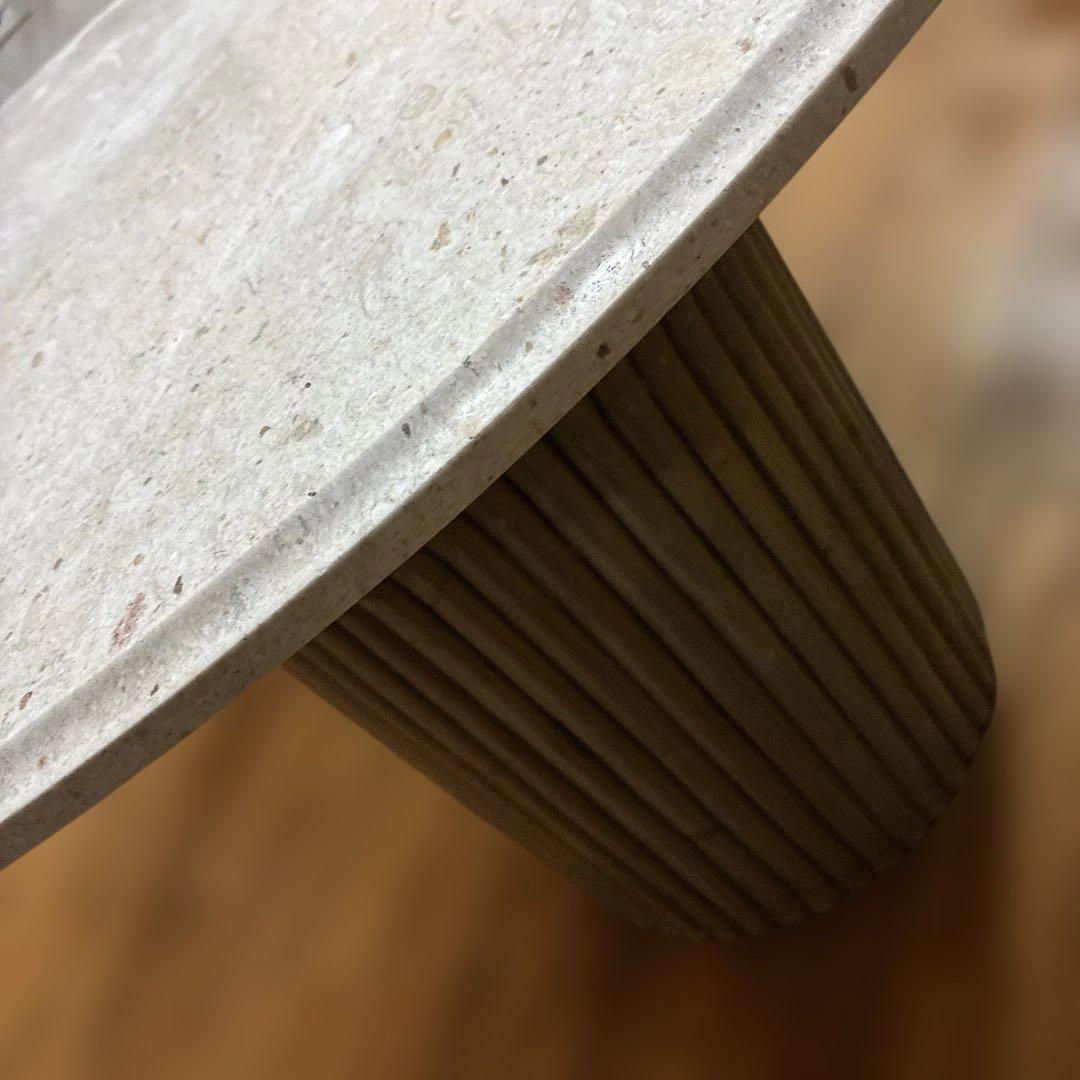 円柱型ナチュラルウッド座卓大理石卓面