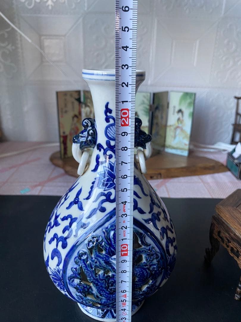 中国古玩　青花 染付　双耳 花瓶 壺　大明成化年製　唐物 時代物