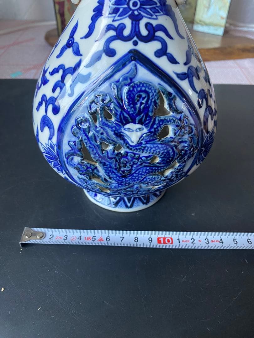 中国古玩　青花 染付　双耳 花瓶 壺　大明成化年製　唐物 時代物