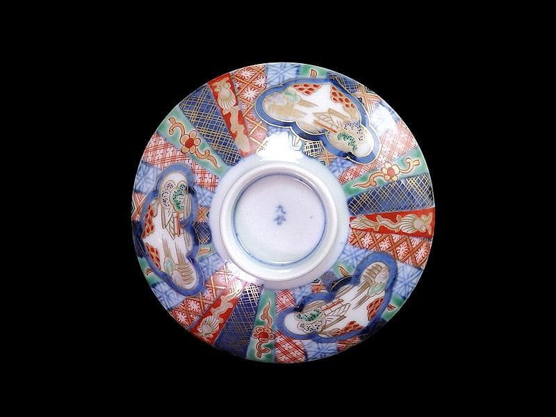 九谷　大聖寺伊万里　金襴手　山水　紋章の図　蓋茶碗　２客　361AS-DAl